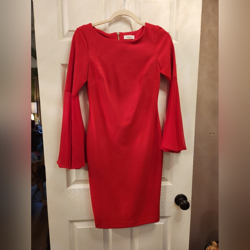 NWOT Calvin Klein Dress Size 2! Cardinal Red. Flutter Sleeves!
